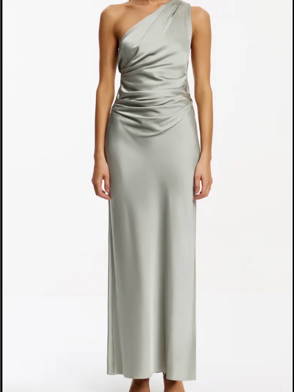 One-Shoulder Satin Evening Gown In Light Green